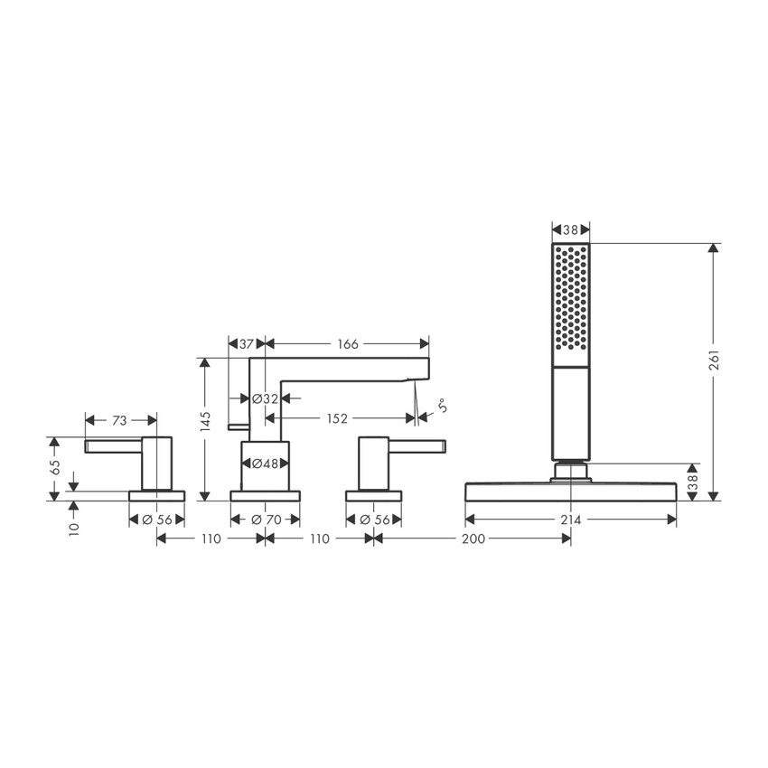 Immagine di Hansgrohe FINORIS rubinetteria 4 fori, bordo vasca, con sBox, finitura cromo 76444000