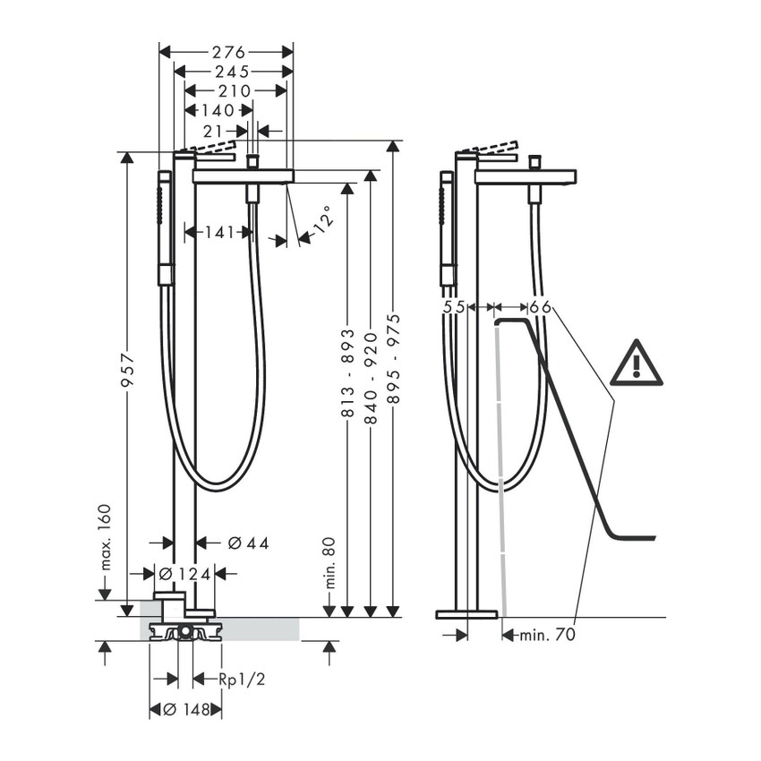 Immagine di Hansgrohe FINORIS miscelatore monocomando vasca, a pavimento, finitura cromo 76445000