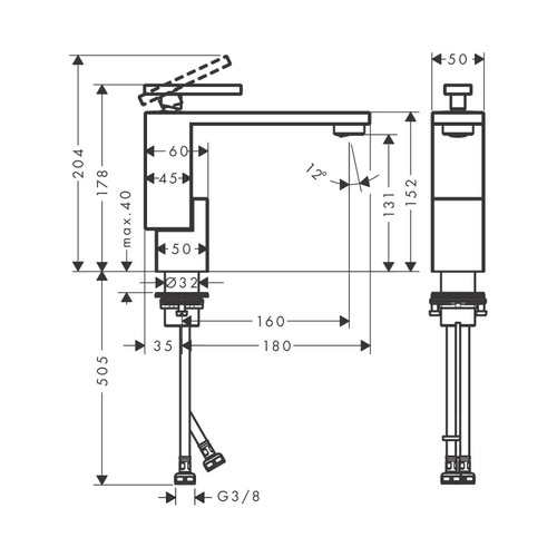 Immagine di Axor EDGE miscelatore monocomando lavabo 130, con set di scarico push-open, finitura cromo 46010000