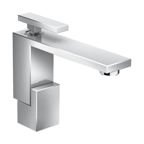 Immagine di Axor EDGE miscelatore monocomando lavabo 130, con set di scarico push-open, e taglio a diamante, finitura cromo 46011000