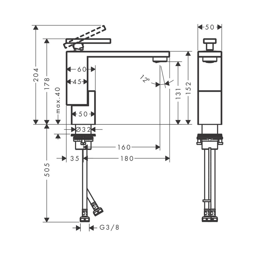 Immagine di Axor EDGE miscelatore monocomando lavabo 130, con set di scarico push-open, e taglio a diamante, finitura cromo 46011000
