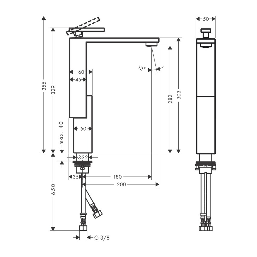 Immagine di Axor EDGE miscelatore monocomando lavabo 280, con set di scarico push-open, e taglio a diamante, finitura cromo 46031000