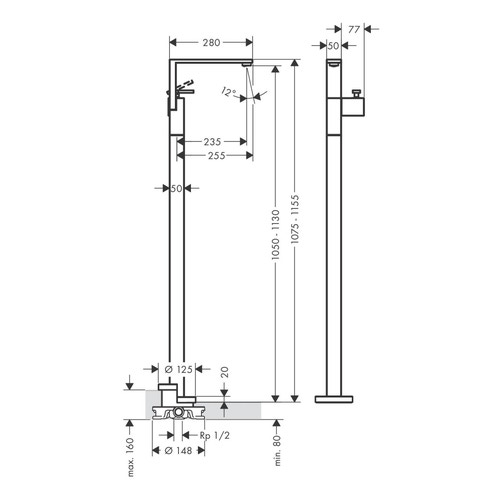 Immagine di Axor EDGE miscelatore monocomando lavabo, a pavimento, con set di scarico push-open e taglio a diamante, finitura cromo 46041000