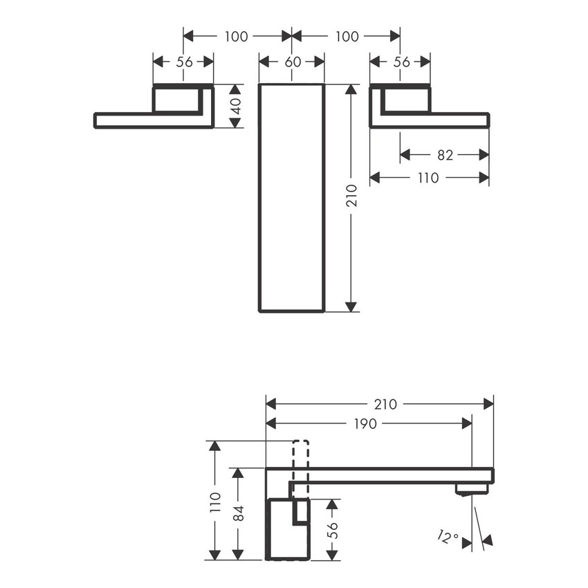 Immagine di Axor EDGE rubinetteria 3 fori lavabo, ad incasso a parete, con bocca d'erogazione P.19 cm, finitura cromo 46060000