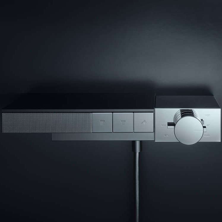 Immagine di Axor EDGE miscelatore termostatico esterno, ad incasso, per 3 utenze, con taglio a diamante, finitura cromo 46141000