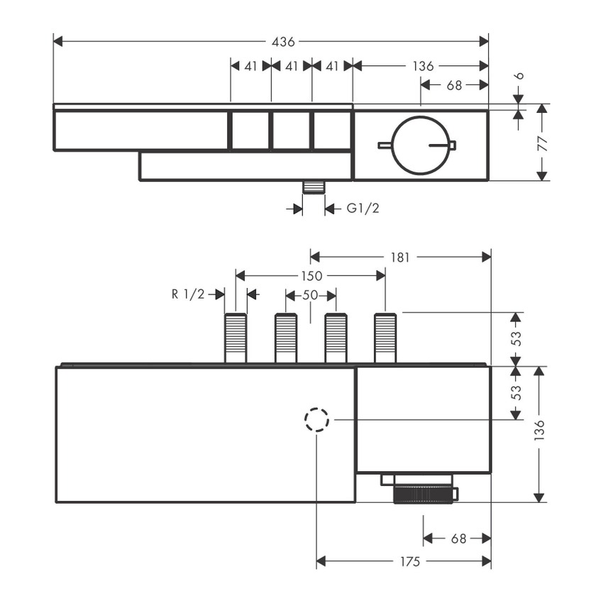 Immagine di Axor EDGE miscelatore termostatico esterno, ad incasso, per 3 utenze, con taglio a diamante, finitura cromo 46141000