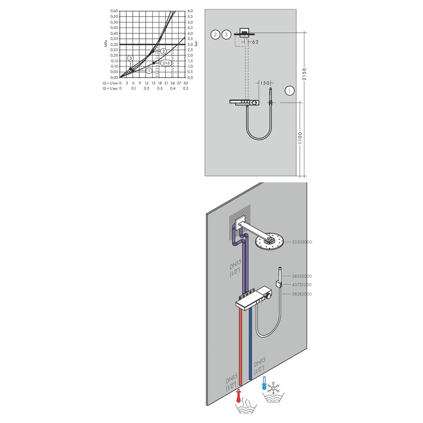 Immagine di Axor EDGE miscelatore termostatico esterno, ad incasso, per 3 utenze, con taglio a diamante, finitura cromo 46141000