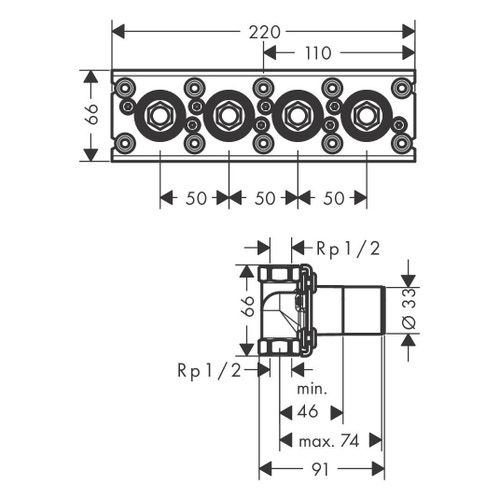 Immagine di Axor Corpo incasso per termostatico esterno, ad incasso, per 3 utenze 45443180