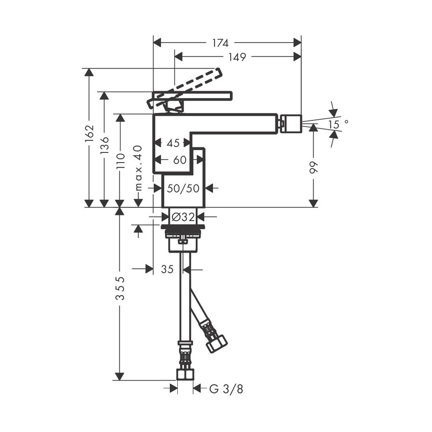 Immagine di Axor EDGE miscelatore monocomando bidet, con set di scarico push-open, con taglio a diamante, finitura cromo 46211000