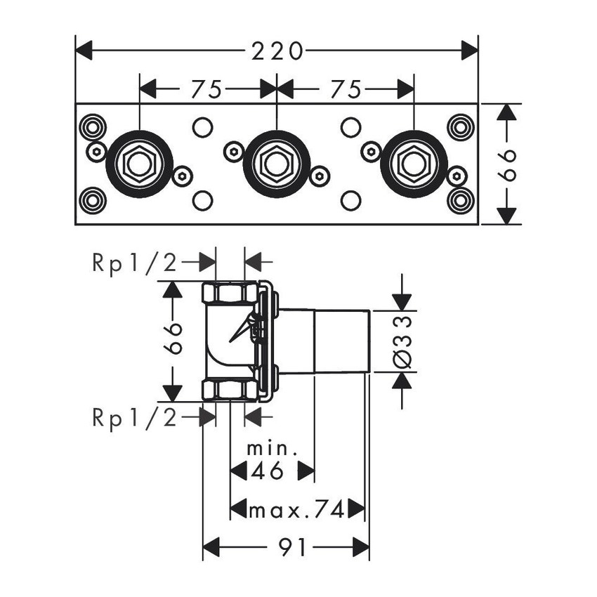 Immagine di Axor Corpo incasso per miscelatore termostatico esterno, ad incasso, per 2 utenze 45442180