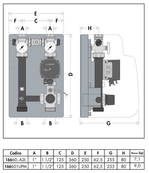 Immagine di Caleffi Gruppo di regolazione termostatica per impianti di riscaldamento, con pompa UPM3S Auto 25-60, interasse 125 mm, temperatura di taratura 25–50 °C 166600A2L