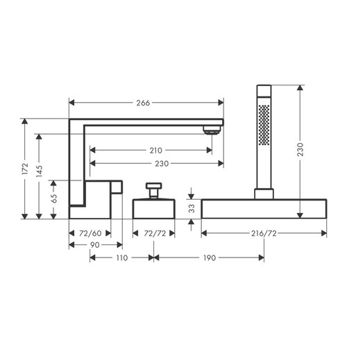 Immagine di Axor EDGE rubinetteria 3 fori, bordo vasca, con taglio a diamante, finitura cromo 46431000