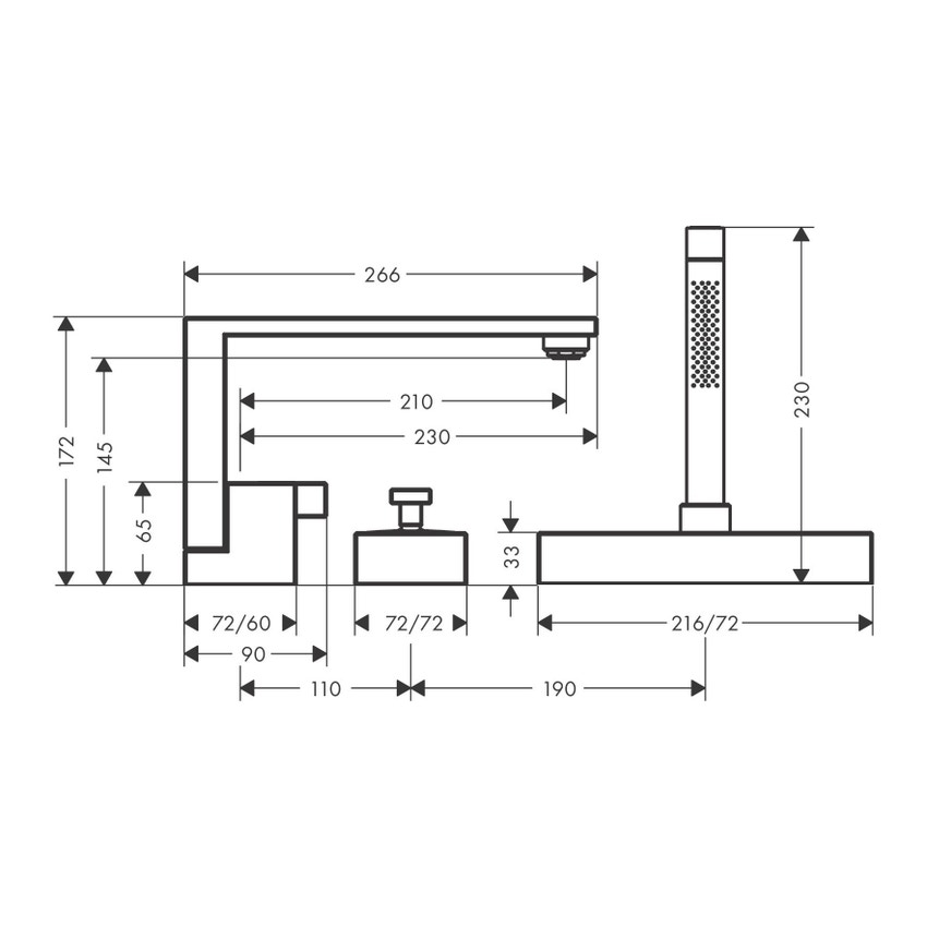 Immagine di Axor EDGE rubinetteria 3 fori, bordo vasca, con taglio a diamante, finitura cromo 46431000