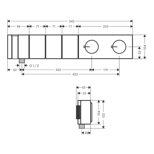 Immagine di Axor EDGE modulo termostatico Select 540/100, ad incasso, 3 utenze, finitura cromo 46710000