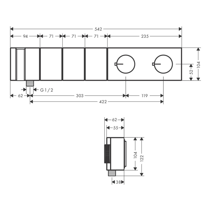 Immagine di Axor EDGE modulo termostatico Select 540/100, ad incasso, 3 utenze, finitura cromo 46710000