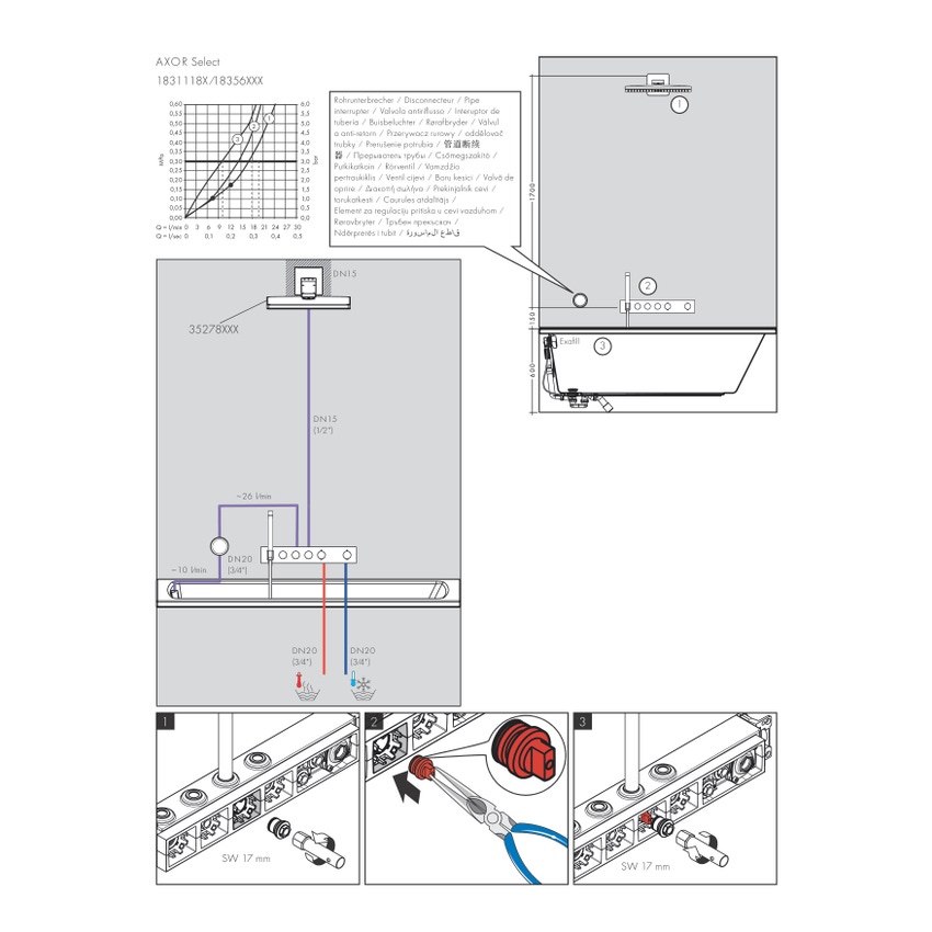 Immagine di Axor Corpo incasso set base per modulo termostatico Seleziona per 3 funzioni 18311180