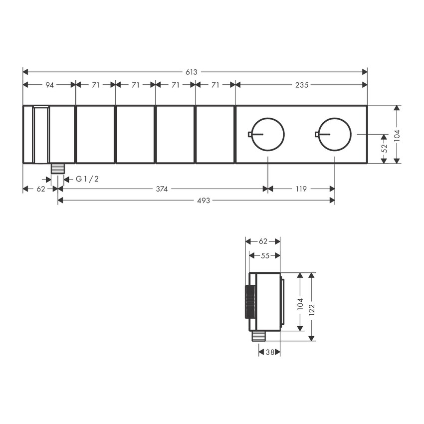 Immagine di Axor EDGE modulo termostatico Select 610/100, ad incasso, per 4 utenze, finitura cromo 46720000