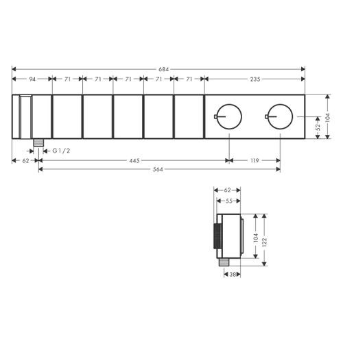 Immagine di Axor EDGE modulo termostatico Select 680/100, ad incasso, per 5 utenze, con taglio a diamante, finitura cromo 46731000