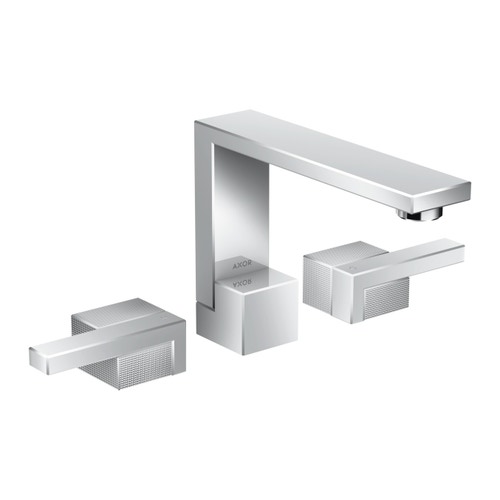 Immagine di Axor EDGE rubinetteria 3 fori lavabo 130, con set di scarico push-open e taglio a diamante, finitura cromo 46051000