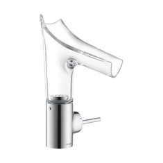 Immagine di Axor STARCK V miscelatore monocomando lavabo 140, con bocca in vetro e set di scarico, finitura cromo 12112000
