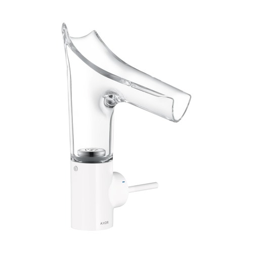 Immagine di Axor STARCK V miscelatore monocomando lavabo 140, con bocca in vetro e set di scarico, colore bianco 12112450