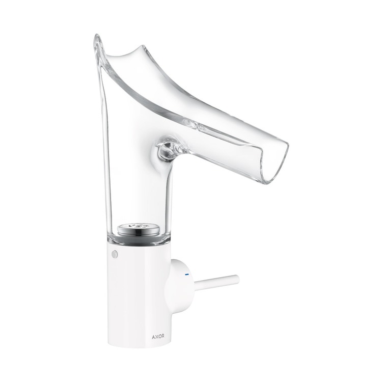 Immagine di Axor STARCK V miscelatore monocomando lavabo 140, con bocca in vetro e set di scarico, colore bianco 12112450