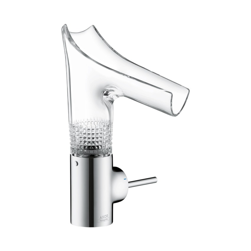 Immagine di Axor STARCK V miscelatore monocomando lavabo 140, con bocca in vetro, set piletta e taglio a diamante, finitura cromo 12122000
