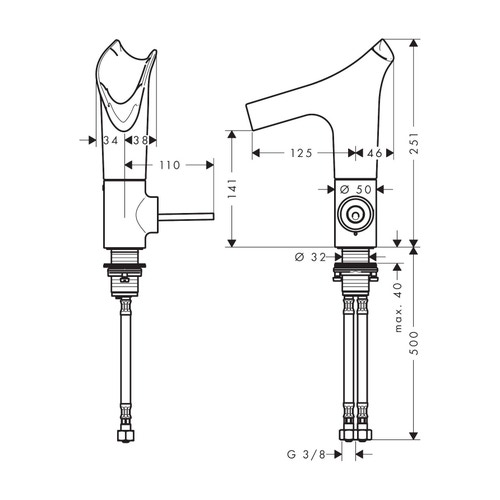 Immagine di Axor STARCK V miscelatore monocomando lavabo 140, con bocca in vetro, set piletta e taglio a diamante, finitura cromo 12122000