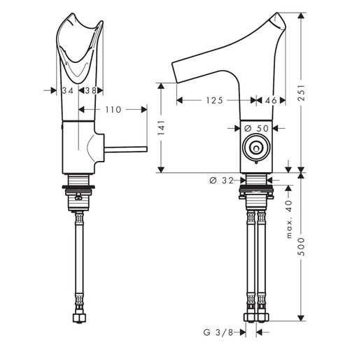 Immagine di Axor STARCK V miscelatore monocomando lavabo 140, con bocca di erogazione in vetro, set di scarico e taglio smussato, finitura cromo 12123000