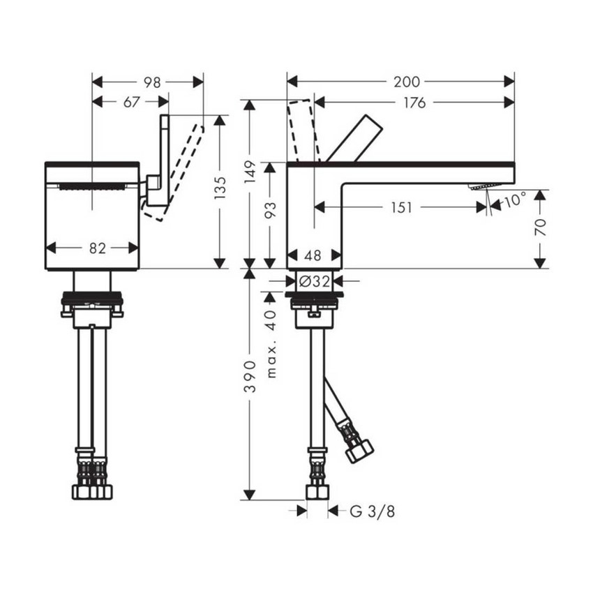 Immagine di Axor MYEDITION miscelatore monocomando lavabo 70, con set scarico push-open, finitura cromo e vetro a specchio 47010000