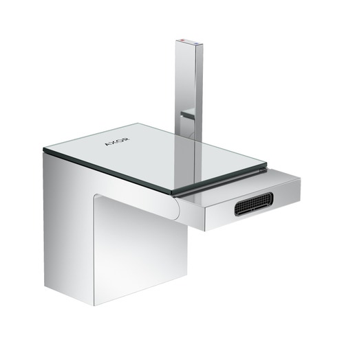 Immagine di Axor MYEDITION miscelatore monocomando bidet, con set scarico push-open, finitura cromo e vetro a specchio 47210000