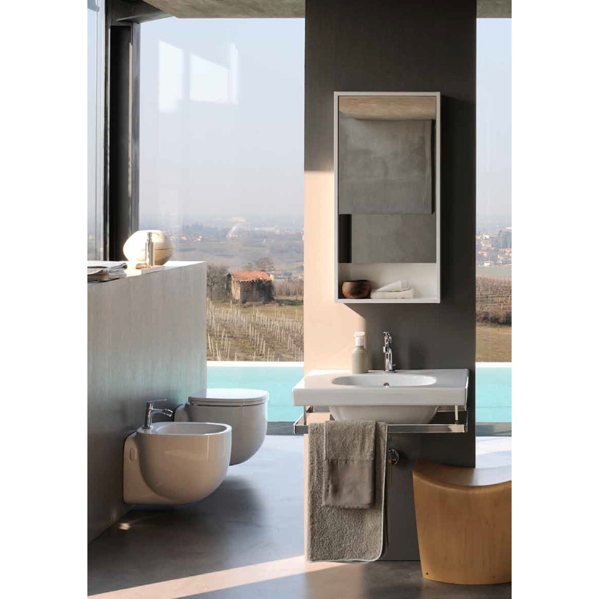 Immagine di Pozzi Ginori 500 composizione lavabo rettangolare 70; barra portasciugamani in ottone cromato. 4101000