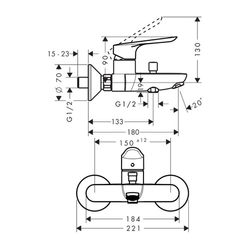 Immagine di Hansgrohe LOGIS E miscelatore monocomando vasca, esterno, finitura cromo 71403000
