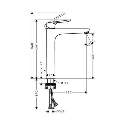 Immagine di Hansgrohe LOGIS E miscelatore monocomando catino 230, con piletta in ottone, finitura cromo 71238000