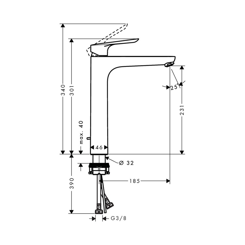 Immagine di Hansgrohe LOGIS E miscelatore monocomando catino 230, con piletta in ottone, finitura cromo 71238000