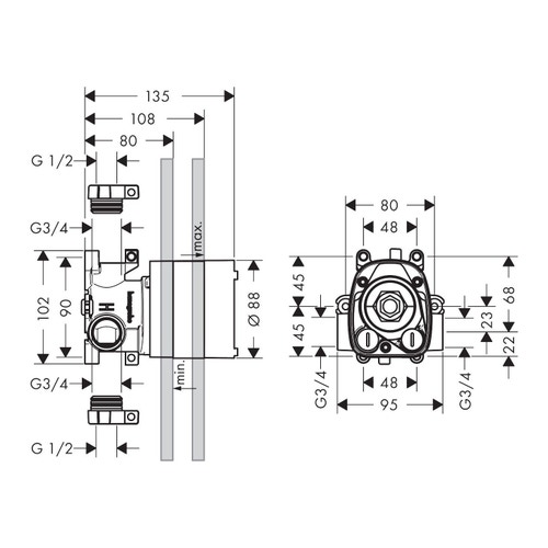 Immagine di Axor Corpo incasso per modulo termostatico L.12 cm, ad incasso 10754180