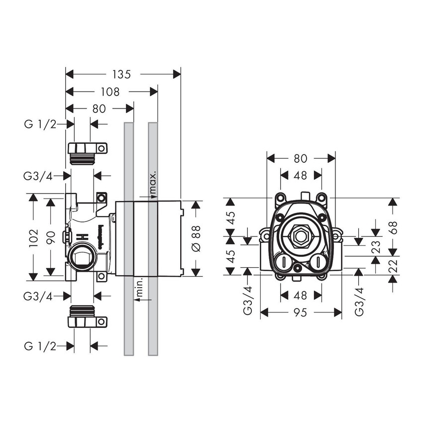 Immagine di Axor Corpo incasso per modulo termostatico L.12 cm, ad incasso 10754180
