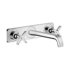 Immagine di Axor CITTERIO E rubinetteria 3 fori lavabo, ad incasso a parete, con bocca d'erogazione 22 cm e piastra, finitura cromo 36115000
