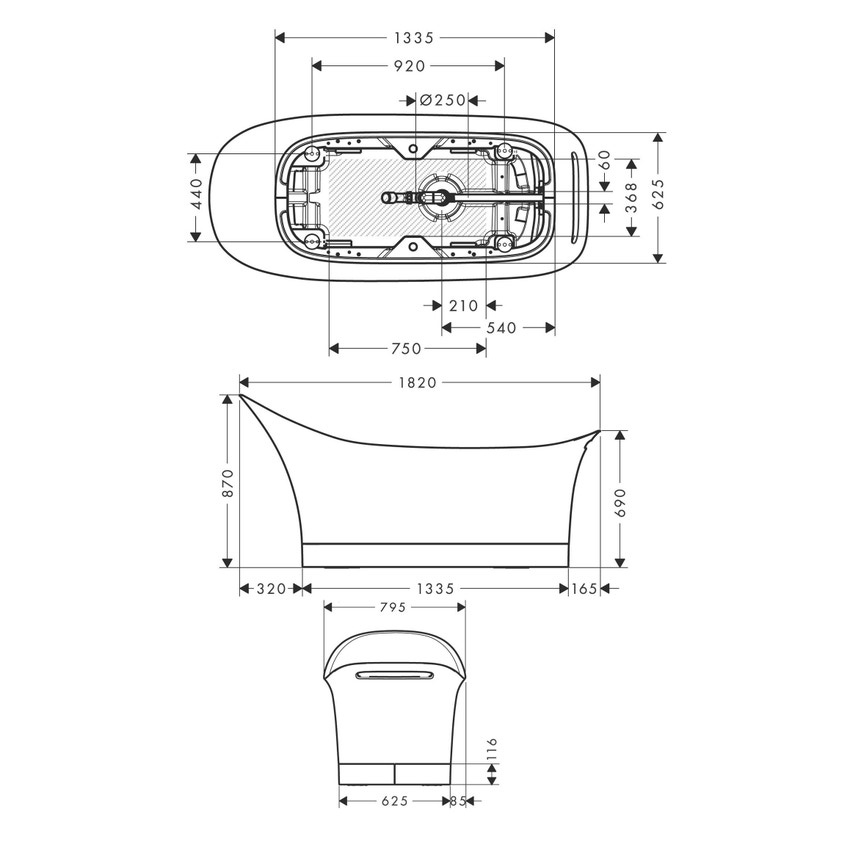 Immagine di Axor URQUIOLA vasca da L.182 P.63 cm, a pavimento, colore bianco 11440000