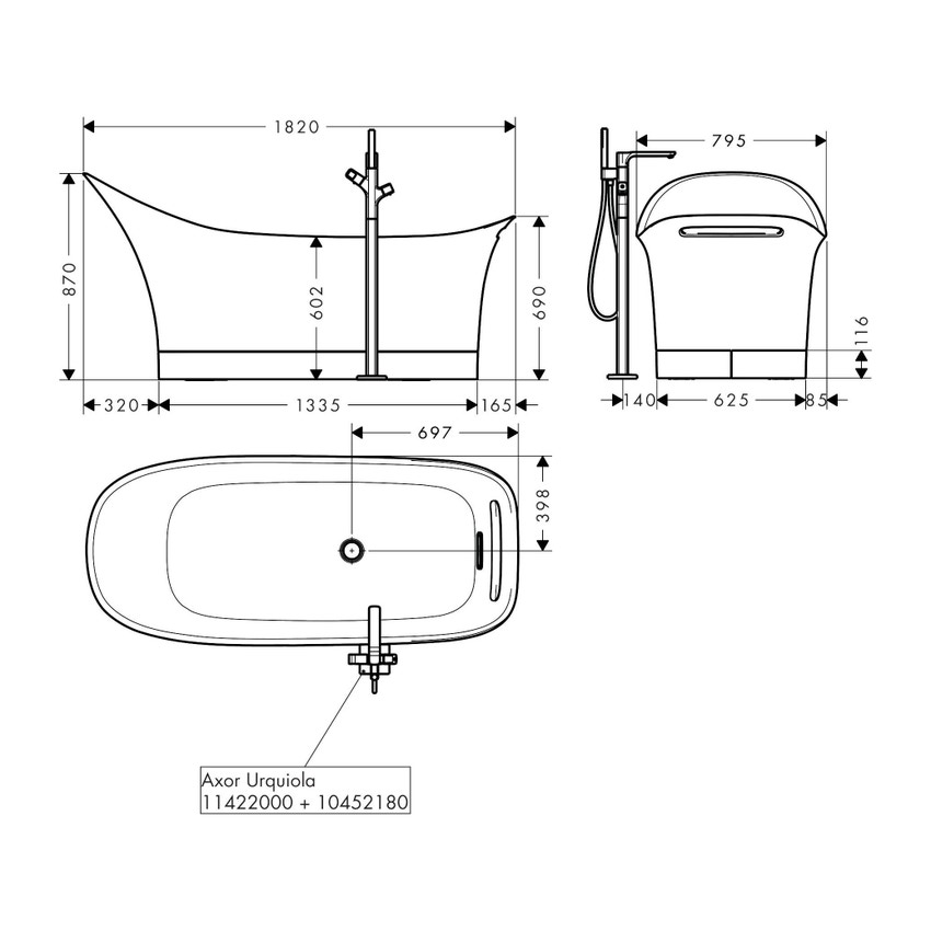 Immagine di Axor URQUIOLA vasca da L.182 P.63 cm, a pavimento, colore bianco 11440000