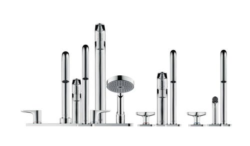 Immagine di Axor CITTERIO M rubinetteria 3 fori lavabo 160, con maniglia a leva, set di scarico pop-up e piastrine, finitura cromo 34133000