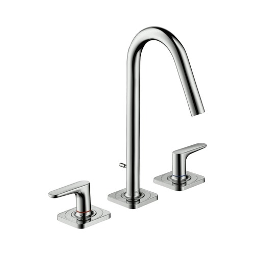 Immagine di Axor CITTERIO M rubinetteria 3 fori lavabo 160, con maniglia a leva, set di scarico pop-up e piastrine, finitura cromo 34133000