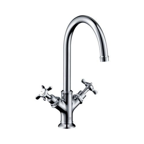 Immagine di Axor MONTREUX miscelatore lavabo 2 maniglie 120, con maniglie a croce e set di scarico pop-up, finitura cromo 16502000