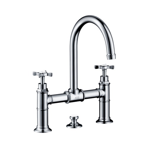 Immagine di Axor MONTREUX miscelatore lavabo 2 maniglie 220, con maniglie a croce e set di scarico pop-up, finitura cromo 16510000