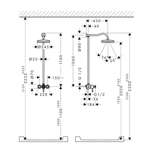 Immagine di Axor MONTREUX showerpipe con miscelatore termostatico e soffione doccia 1 jet, finitura cromo 16570140