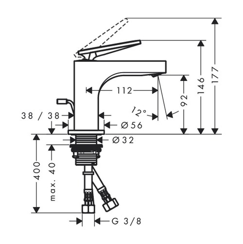 Immagine di Axor CITTERIO miscelatore monocomando lavabo 90, con maniglia a leva e salterello, finitura cromo 39022000
