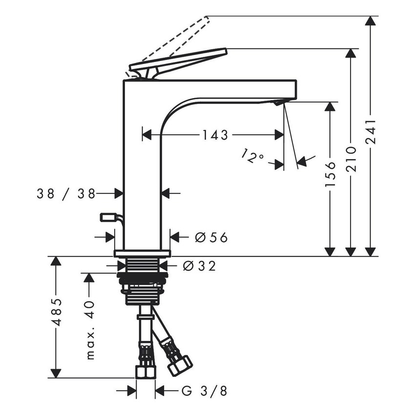 Immagine di Axor CITTERIO miscelatore monocomando lavabo 160, con maniglia a leva, salterello e taglio romboidale, finitura cromo 39071000