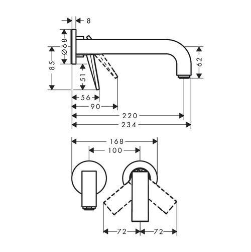 Immagine di Axor CITTERIO miscelatore monocomando lavabo, ad incasso a parete, con maniglia a leva, bocca 22 cm e piastrine, finitura cromo 39121000