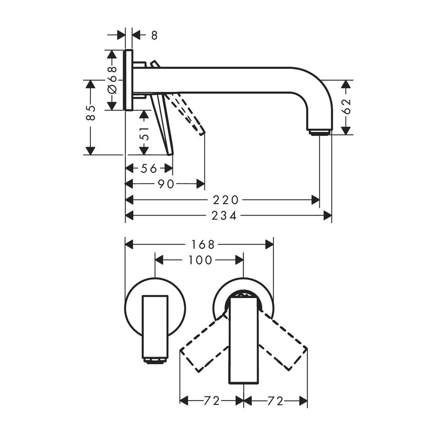 Immagine di Axor CITTERIO miscelatore monocomando lavabo, ad incasso a parete, con maniglia a leva, bocca 22 cm e piastrine, finitura cromo 39121000