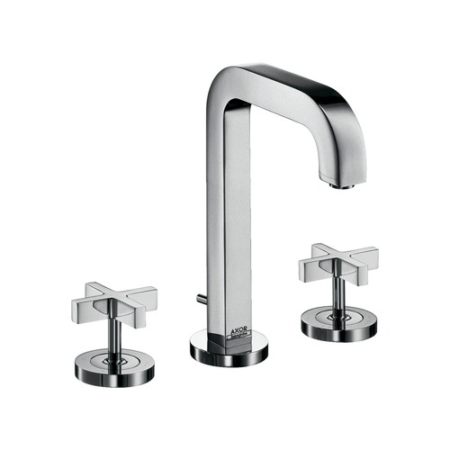 Immagine di Axor CITTERIO rubinetteria 3 fori lavabo 170, con bocca d'erogazione 14 cm, maniglie a croce, set di scarico pop-up e piastrine, finitura cromo 39133000